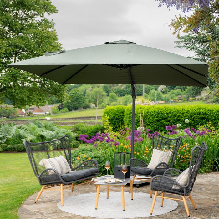 Platinum Challenger T2 Cantilever Parasol 300x300x265cm. Anthracite Frame. Olive Canopy