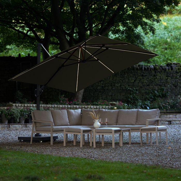 Platinum Premium Challenger T2 Glow Cantilever Parasol 300x300x265cm. Lush Green Canopy 