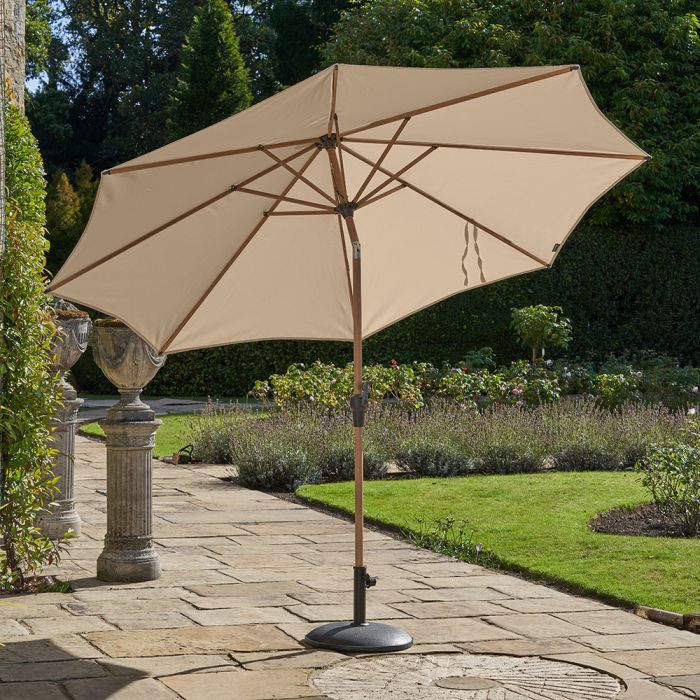 Platinum Riva 300cm Teak Look Round Champagne Parasol