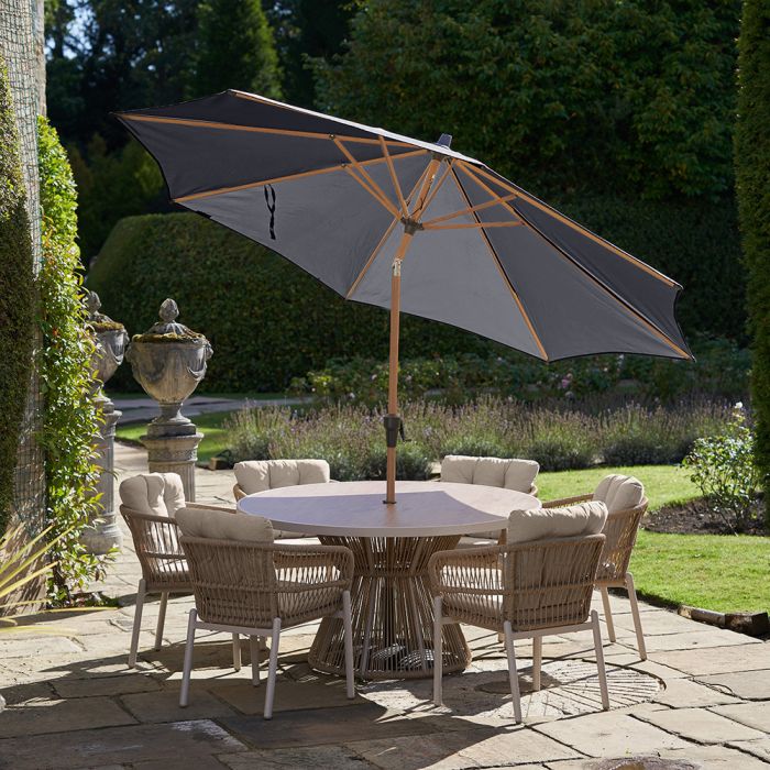 Platinum Riva 300cm Teak Look Round Anthracite Parasol