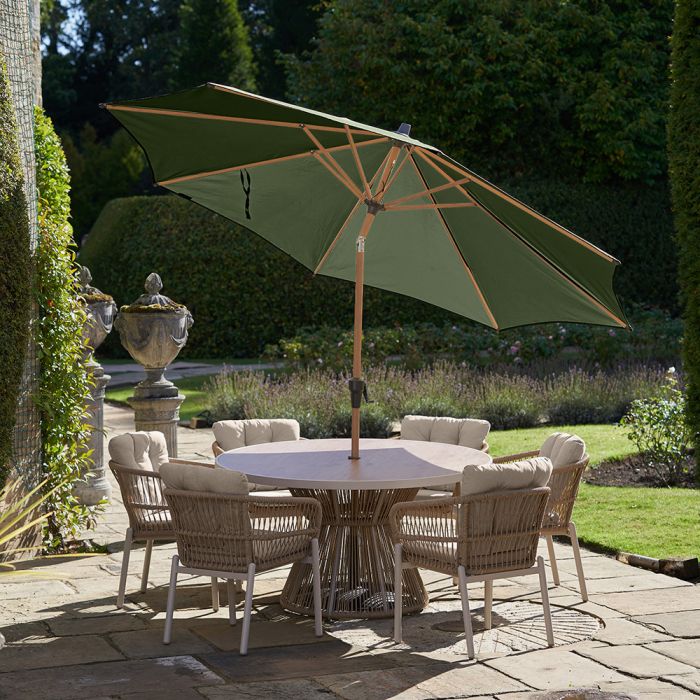 Platinum Riva 300cm Teak Look Round Olive Parasol