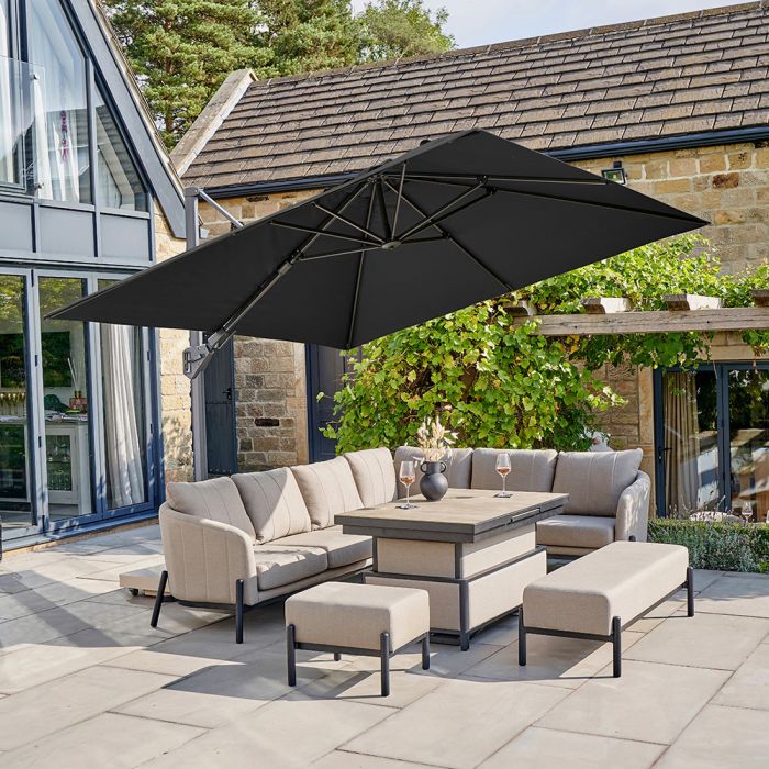 Platinum Premium Challenger T2  Cantilever Parasol 300x300x265cm. Faded Black Canopy 