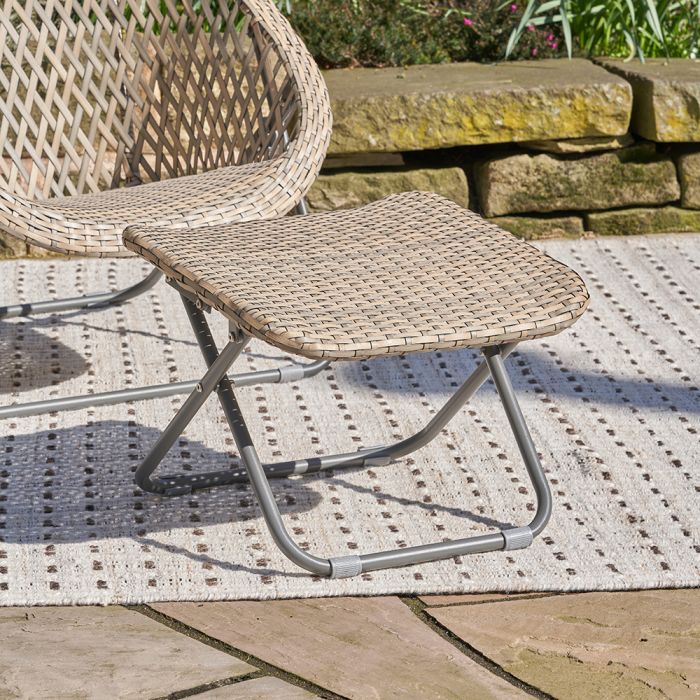 Outdoor Grey Synthetic Rattan Folding Footstool