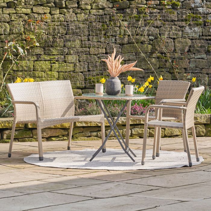 Tobs Outdoor Grey Synthetic Rattan Bench & Two Armchairs 4 Seat Set
