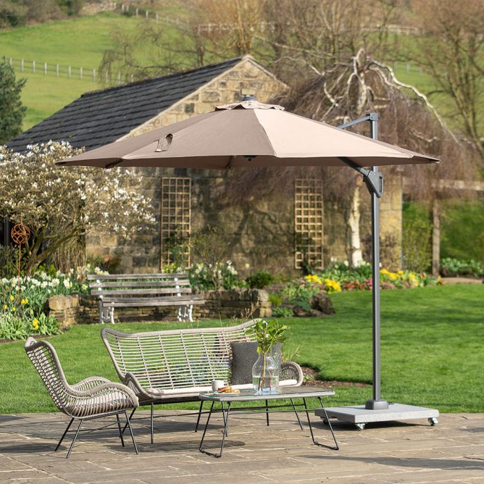 Platinum Voyager T1 Cantilever Parasol 300cm Round.  Taupe Canopy 