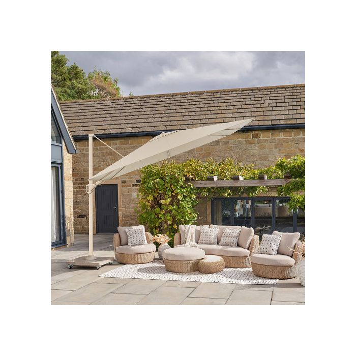 Platinum Challenger Premium T2 Cantilever Parasol 350x260x264cm. Sandstone Frame. Champagne Canopy 