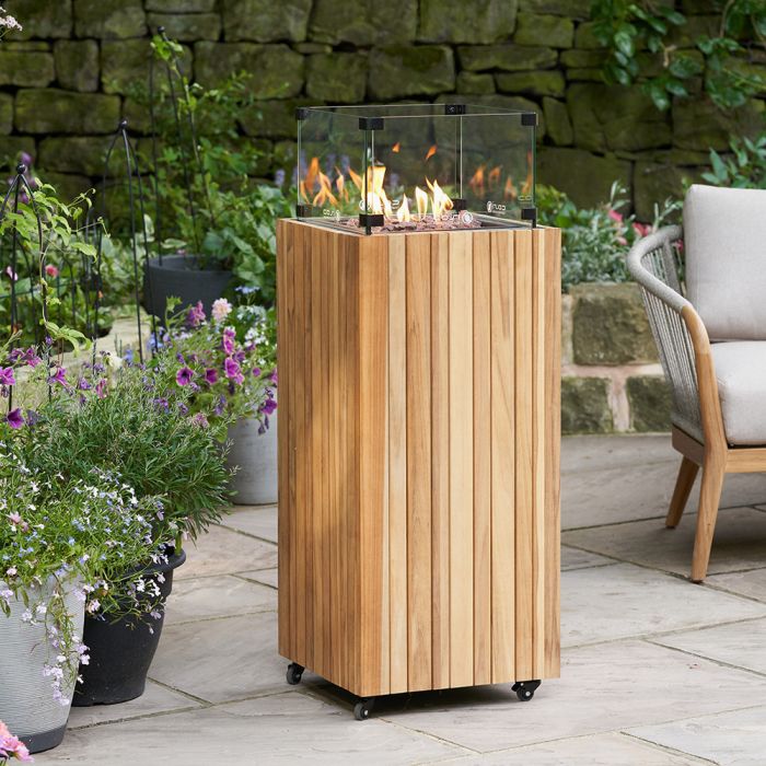 Cosipillar Teak Square High Gas Fire Pit