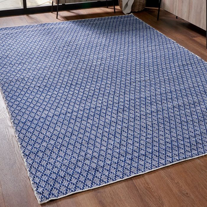Outdoor Denim Blue and White Ikat Design Rug