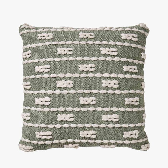 Outdoor Sage and White Braid Design Square Scatter Cushion
