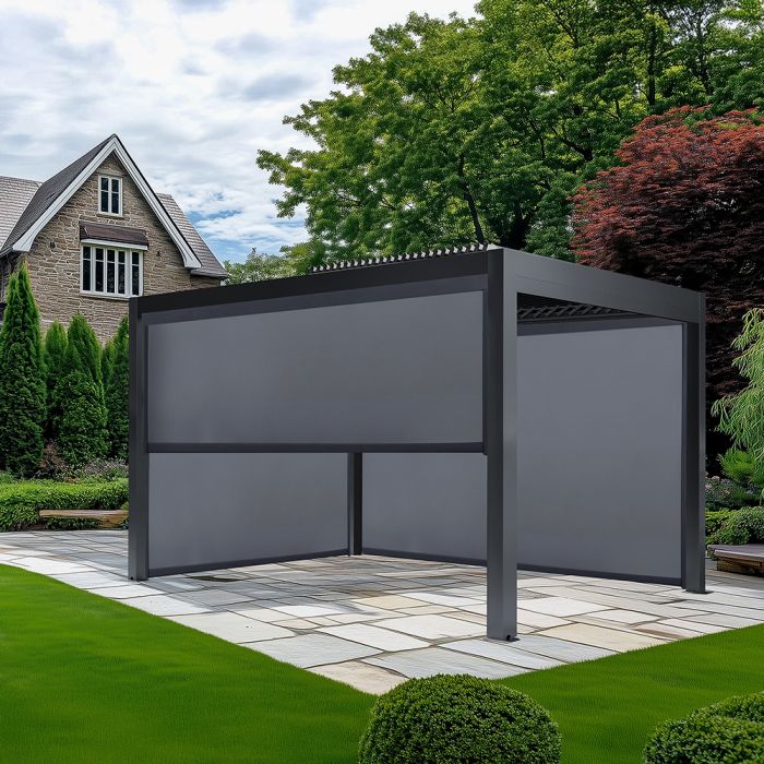 Abierto Gazebo Full Electric 3m x 4m inc LED complete with 2 x 4m and 1 x 3m Electric Blinds. Installation Included