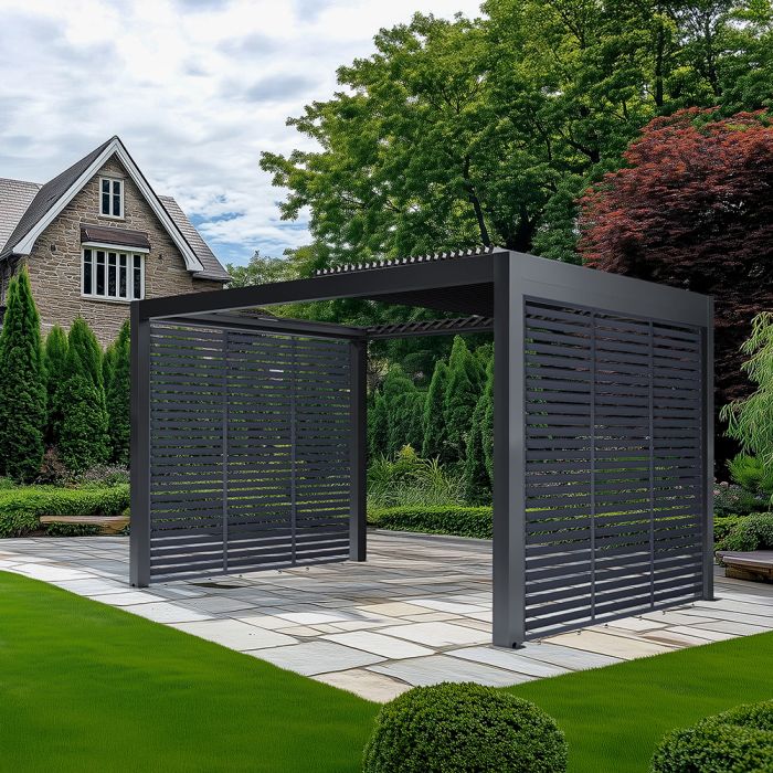 Abierto Gazebo Full Electric 3m x 4m inc LED complete with 2 x 3m Fixed Louvre Panels. Installation Included