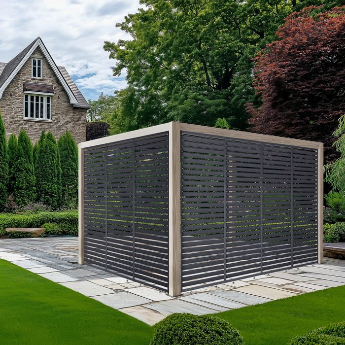 Pavillo Teak Look Aluminium 3.5m x 3.5m Pergola, Pavillo Louvre Front/Back Panel Long, Pavillo Louvre Side Panel Short. Installation Included