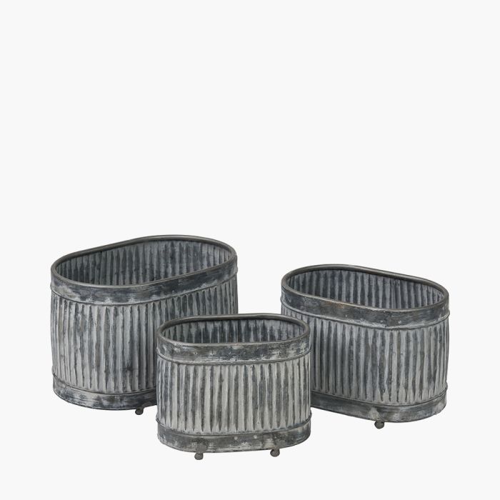 Set of 3 Galvanised Zinc Oval Planters