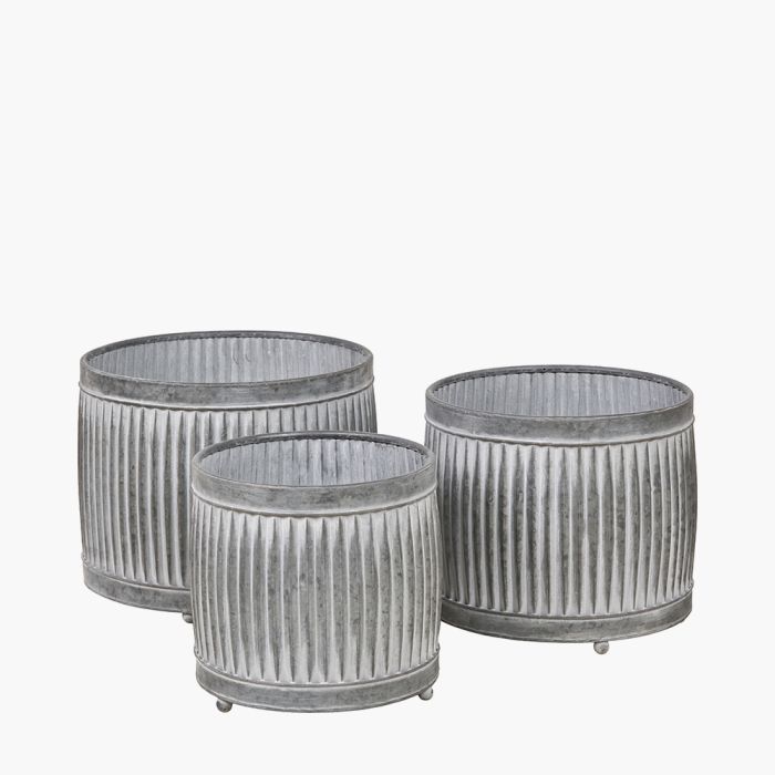Set of 3 Galvanised Zinc Round Planters