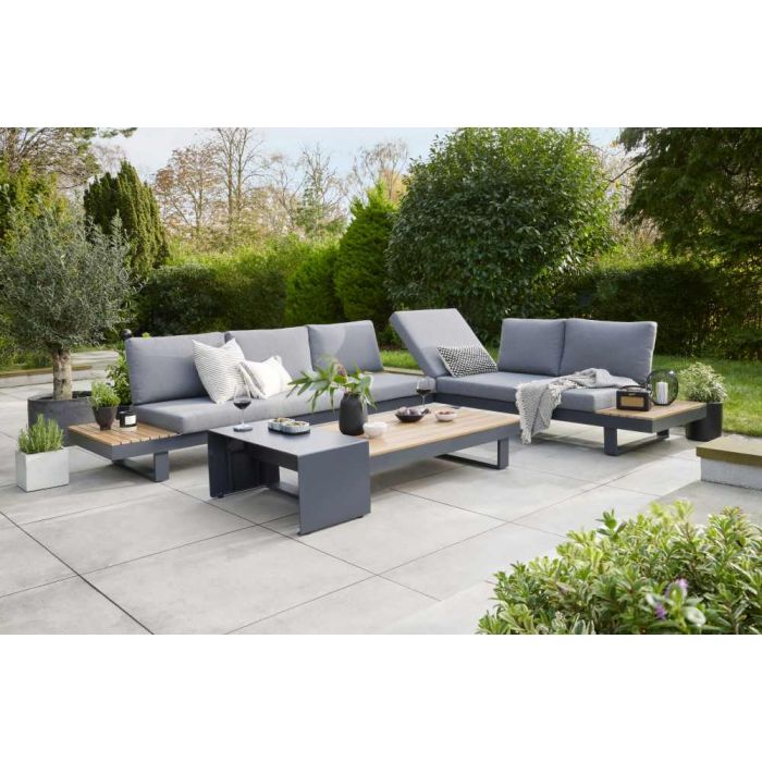 Easton Large Corner Set With Integrated  Sunlounger - Grey