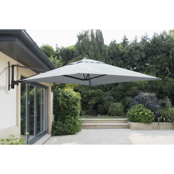 Norfolk  Wall Mounted Cantilever Parasol 200x200cm Square. Mouse Grey Canopy.