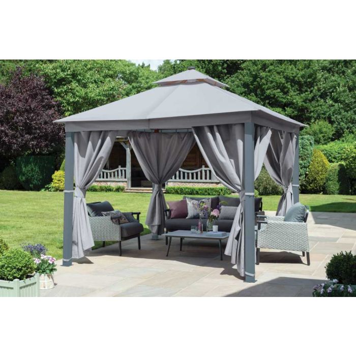 Luxury Gazebo 300x300cm Grey Frame, Grey Canopy, with Integrated LED Lighting