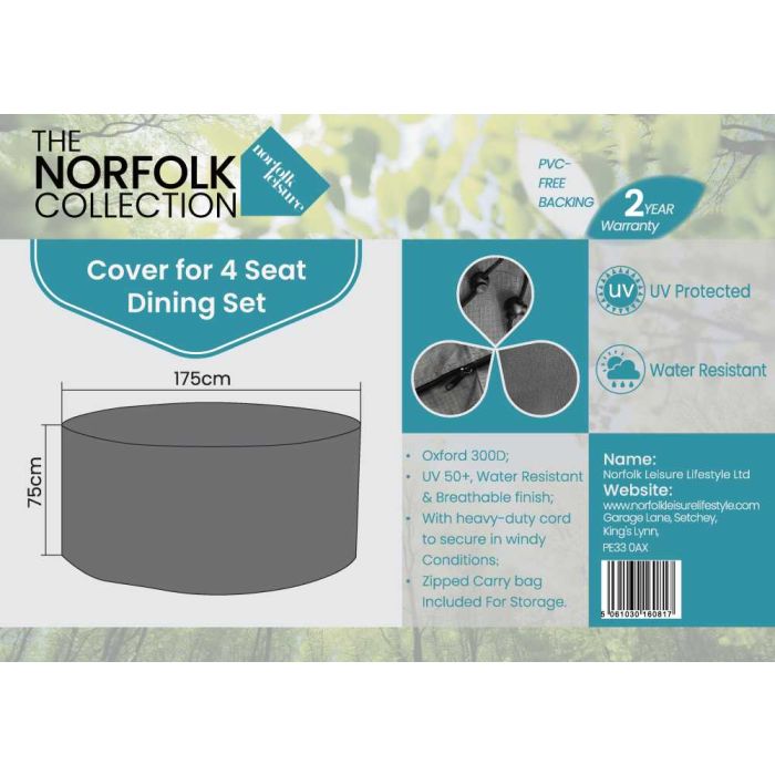 4 Seat Dining Set Weather Cover - D175cm x H75cm