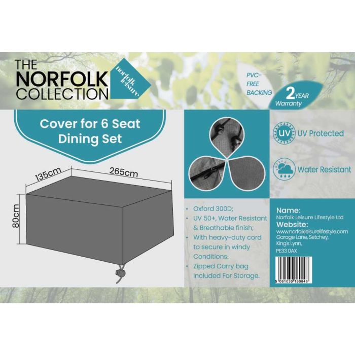 6 Seat Dining Set Weather Cover - L255cm x W120cm x H80cm