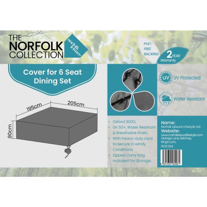 6 Seat Dining Set Weather Cover - L205cm x W195cm x H90cm