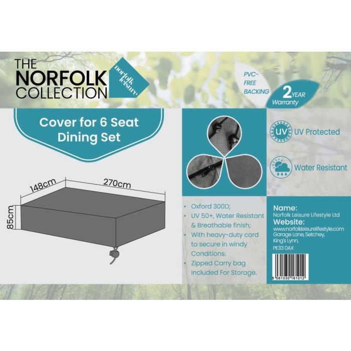 6 Seat Dining Set Weather Cover - L288cm x W170cm x H85cm