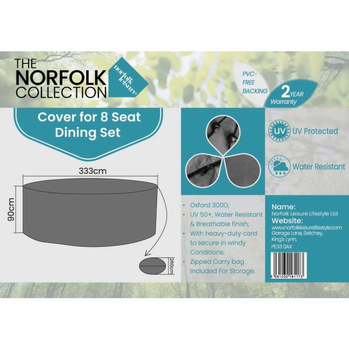 8 Seat Dining Set Weather Cover - L330cm x W260cm x H90cm