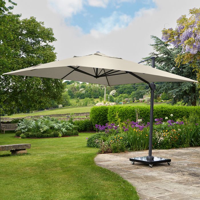 Platinum Challenger T2 Cantilever Parasol 350x260x264cm. Anthracite Frame. Champagne Canopy 