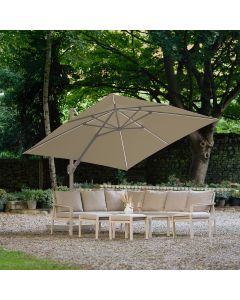 Platinum Challenger T2 Glow LED Cantilever Parasol 300x300cm. Sandstone Frame Champagne Canopy