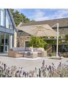 Platinum Challenger T2 Cantilever Parasol 300x300x265cm. Sandstone Frame. Champagne Canopy