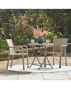 Tobs Outdoor Grey Synthetic Rattan Stackable Bistro Set