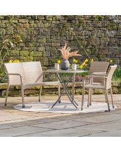 Tobs Outdoor Grey Synthetic Rattan Bench & Two Armchairs 4 Seat Set