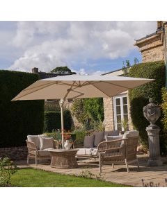 Platinum Challenger T2 Cantilever Parasol 350x260x264cm. Sandstone Frame. Champagne Canopy 
