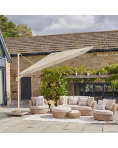 Platinum Challenger Premium T2 Cantilever Parasol 350x260x264cm. Sandstone Frame. Champagne Canopy 