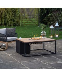 Cosiloft 120 Black and Teak Gas Fire Pit Table 120x80x50cm