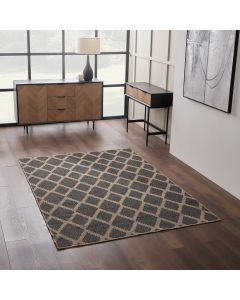 Indoor Outdoor Natural and Slate Grey Diamond Design Rug