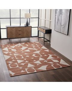 Outdoor Terracotta and Ivory  Geometric Design Rug Large