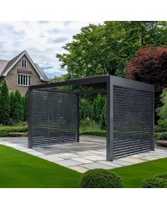 Abierto Gazebo Full Electric 3m x 4m inc LED complete with 2 x 3m Fixed Louvre Panels. Installation Included