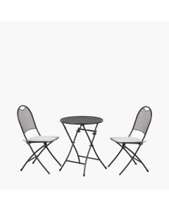 Café Latte Balcony Folding 2 Seat Set with Grey Cushions