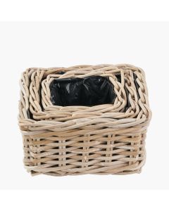 Set of 3 Indoor Outdoor Grey Kubu Rattan Square Basket Planters