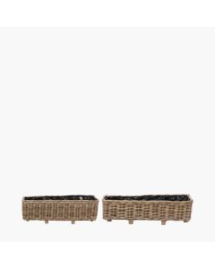 Set of 2 Indoor Outdoor Grey Kubu Rattan Basket Trough Planters