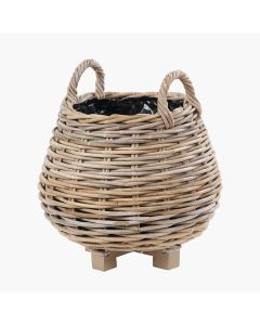 Set of 2 Indoor Outdoor Grey Kubu Rattan Bulbous Basket Planters