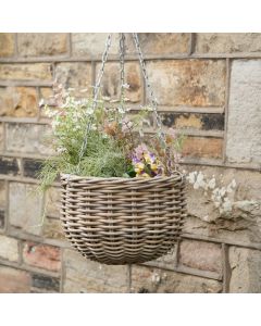 Indoor or Outdoor Grey Kubu Rattan Round Hanging Basket - Large 
