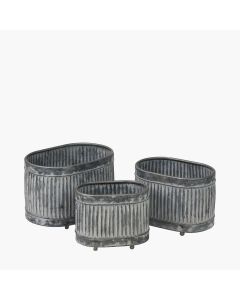 Set of 3 Galvanised Zinc Oval Planters