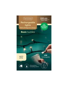 100 LED Outdoor Rechargeable Lights Warm White with 8 Functions