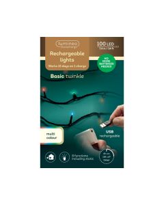 100 LED Outdoor Rechargeable Lights Multi Colour with 8 Functions