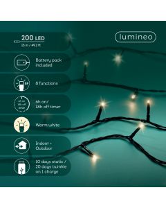 200 LED Outdoor Rechargeable Lights Warm White with 8 Functions