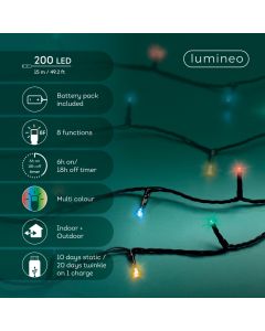 200 LED Outdoor Rechargeable Lights Multi Colour with 8 Functions