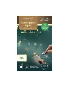 100 LED Outdoor Rechargeable Micro Twinkle Lights Multi Colour with 8 Functions