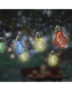 Solar Party Lights 10 Bulbs Warm White LED.  Multi Coloured Bulb. Twinkle