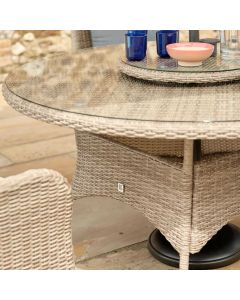 Monte Carlo Sand 6 Seat Dining Set with Weave Lazy Susan and 3.0m Parasol